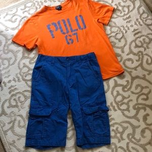 Polo Ralph Lauren T-Shirt and New GAP Cargo Shorts Bundle Outfit Boys 16